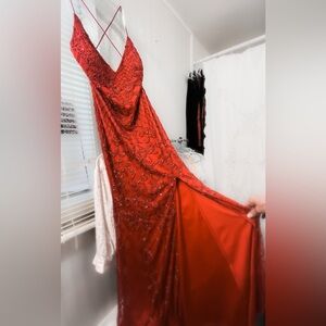 Jules & Cleo Elegant Red Beaded Gown